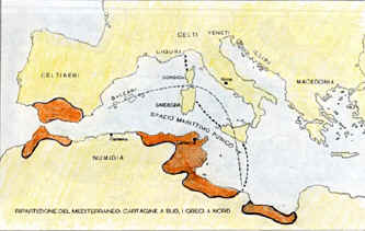 Ripartizione del Mediterraneo: Cartagine a sud, i Greci a nord